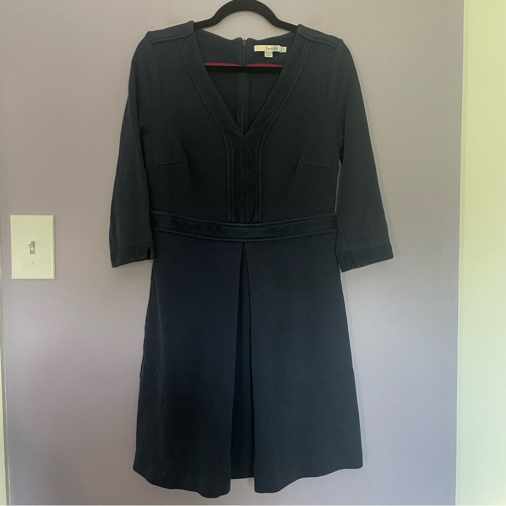 Boden Women's Mercer Dress Navy Blue size 10 3/4 Sleeve V Neck